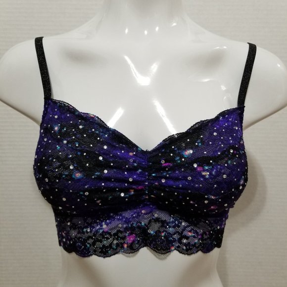 Victoria's Secret PINK bralette Medium Lace galaxy rhinetone bling embellished - Picture 1 of 14